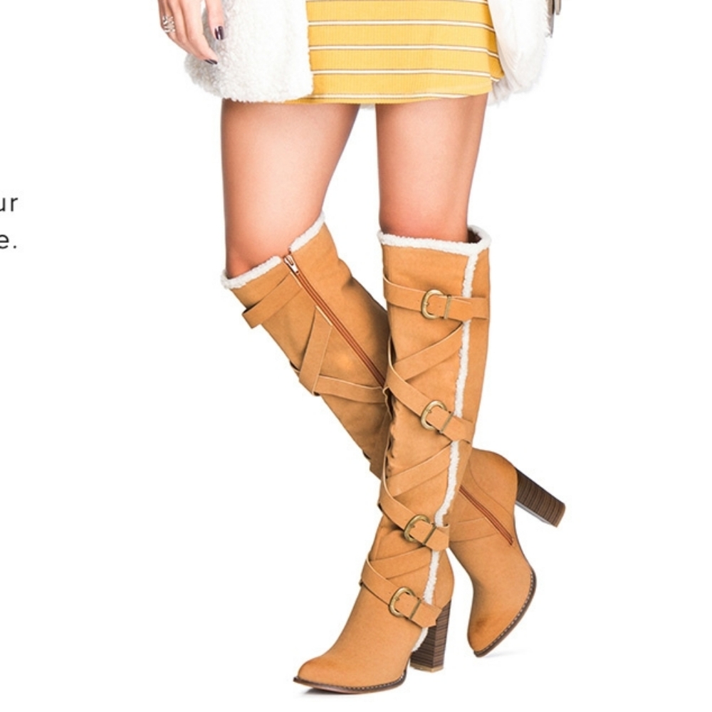 Tan suede heeled boots